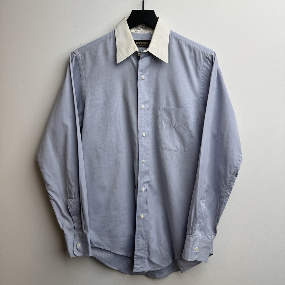 VTG Posh Dress Shirt French Blue White Contrast Collar 14.5 33 Made in USA Men's